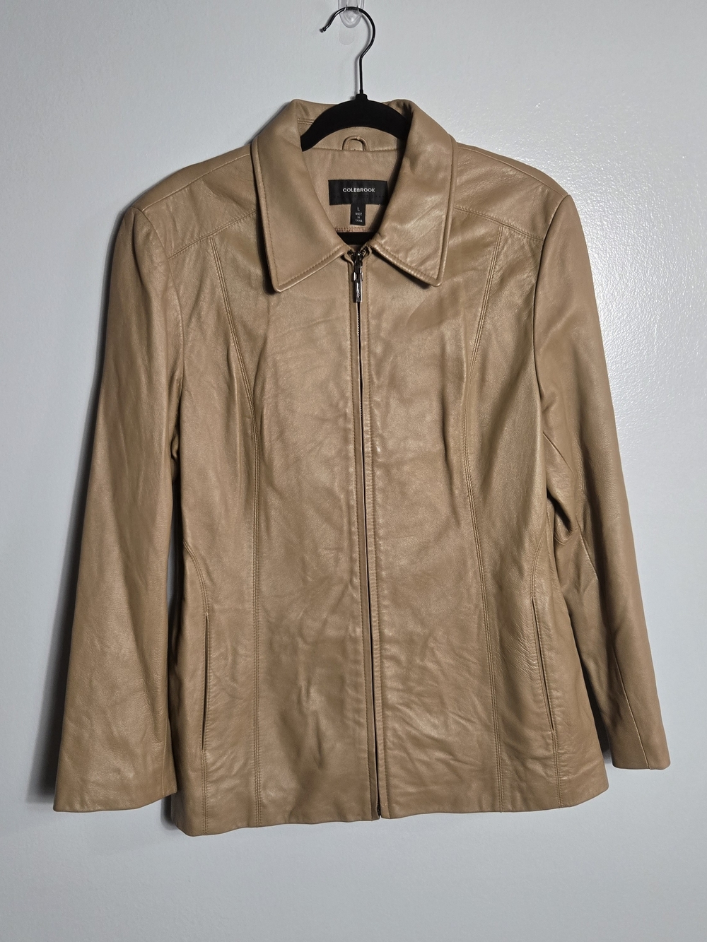 Vintage Colebrook Tan Genuine Leather Full Zip Moto Jacket Camel Neutral Large